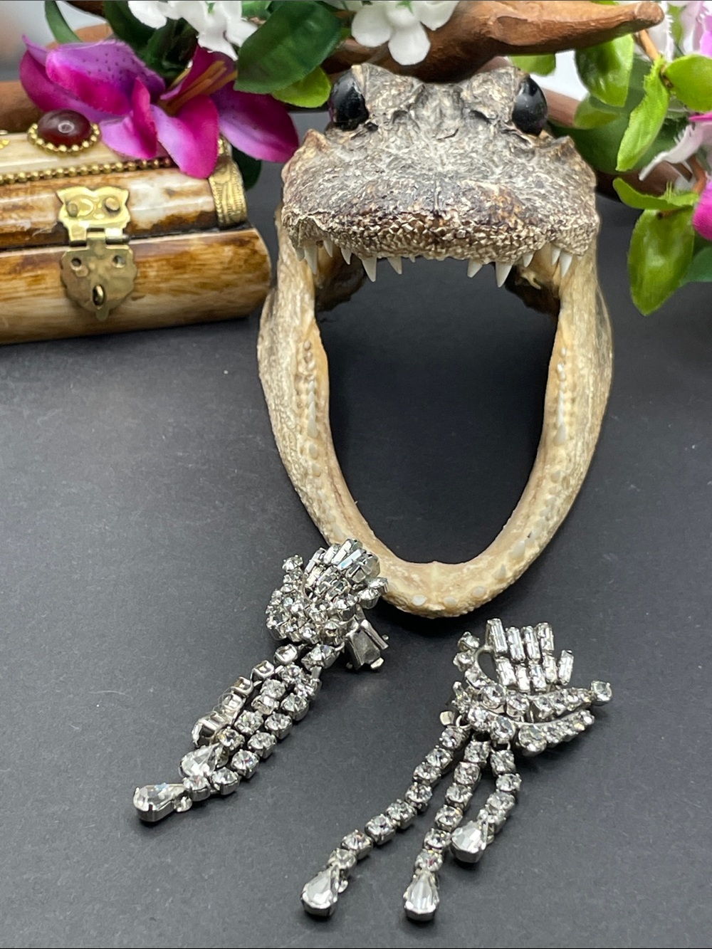 Austrian crystal dangle clips vintage